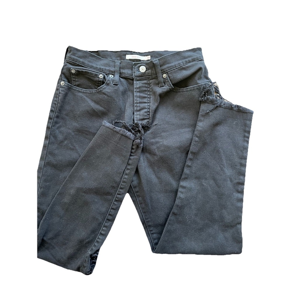 Levi's Wedgie Skinny Distressed Raw Hem Jeans in Black Size 30 Button Fly